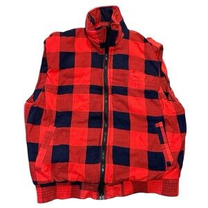 VTG 80s Shipton Sportswear Red Blue Plaid Puffer Vest Men’s XL